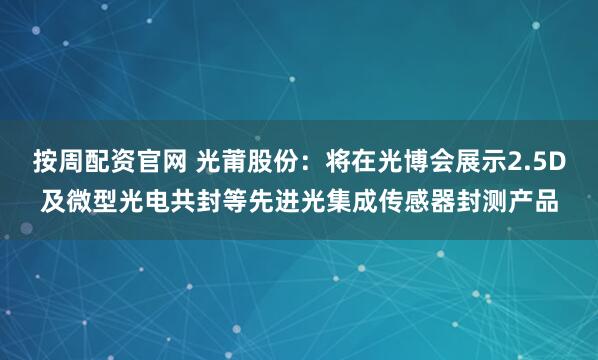 按周配资官网 光莆股份：将在光博会展示2.5D及微型光电共封等先进光集成传感器封测产品